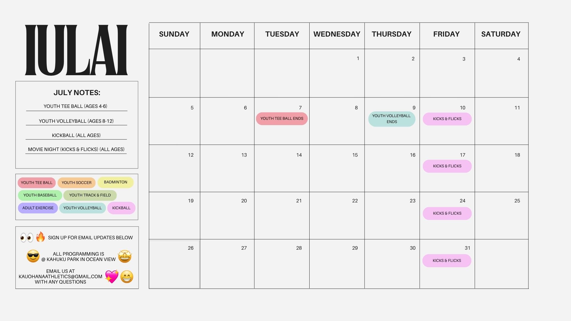 Kaʻū ʻOhana Athletics Calendar 3